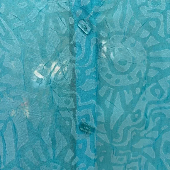 J.H. Collectibles Sky Blue Sheer Aztec Print 3/4 Sleeve Button Women's L Blouse - Picture 8 of 8